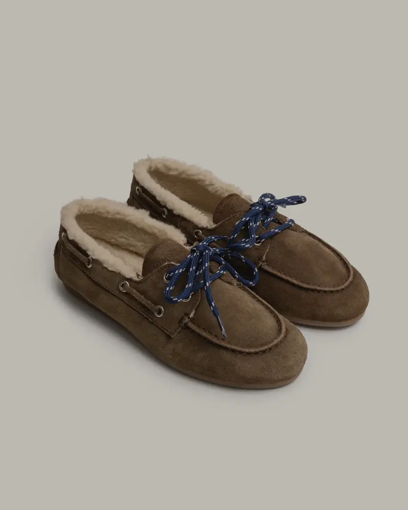Mocassins Posa style bateau fourrés taupe